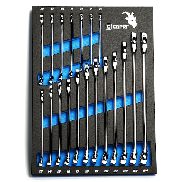 Combination Wrench Set W The Mechanic's Tray, Metric 6 to 24 mm, 19Pcs